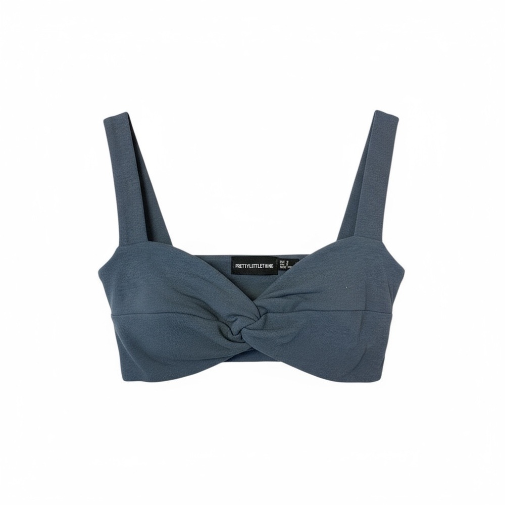 Pretty Little Thing Bra Crop Top Knot Front Blue gray Women’s Size 2